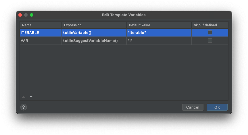 The Edit Template Variables Window